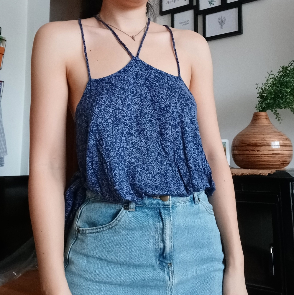 Urban Outfitters Blue Strappy High Neck Tank Top